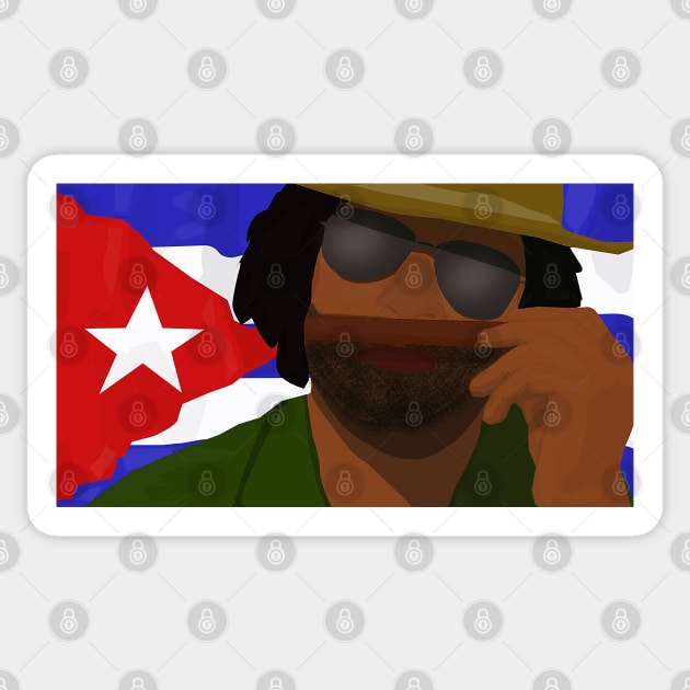 Funny Cuban Smelling Cigar, Cuban Flag on the Background Sticker by ibadishi